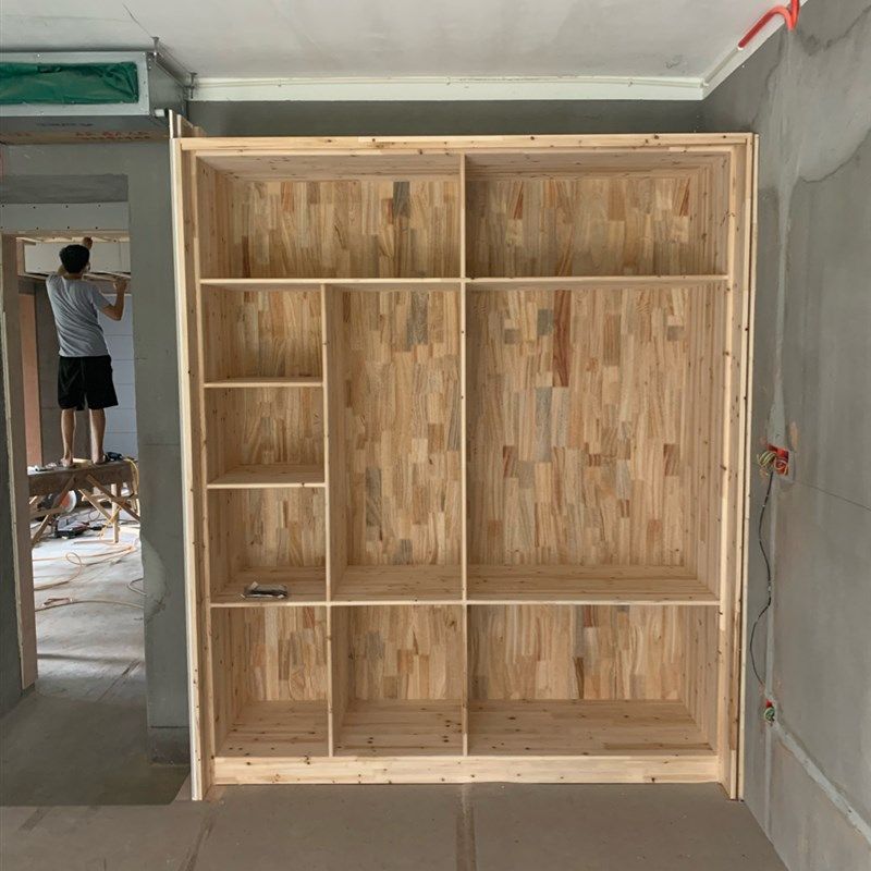 北欧日式樱桃木实木衣柜门定制百叶推拉门橡木原木全屋环保家具