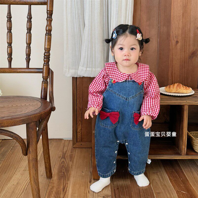 2025春款婴儿衣服超萌背带裤女宝宝春装洋气两件套装幼儿一岁春季