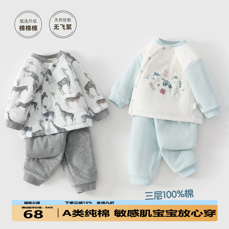 宝宝棉服套装冬装婴儿纯棉保暖加厚秋冬分体夹棉衣服儿童棉衣棉裤
