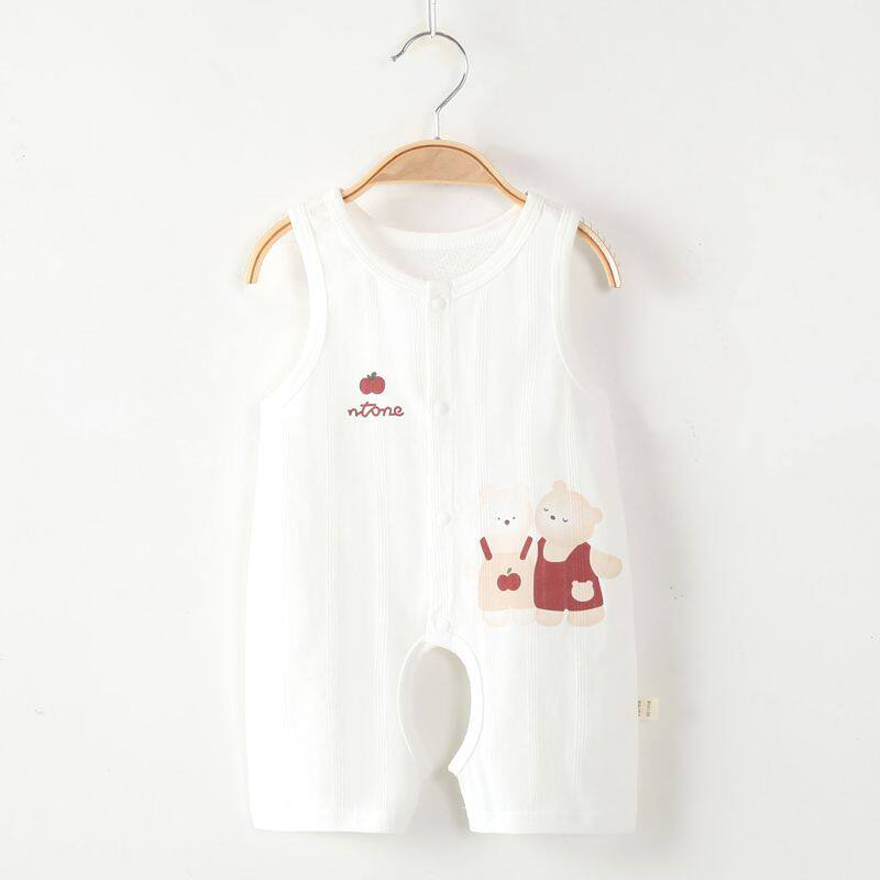 婴儿夏季薄款衣服纯棉琵琶服无袖背心哈衣爬服男女宝宝连体衣开档