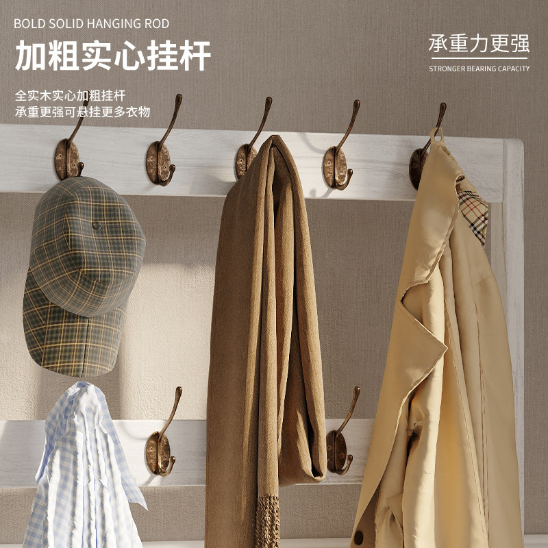 美式全实木室内落地挂衣架鞋架子一体客厅白色入户衣帽架鞋柜家用
