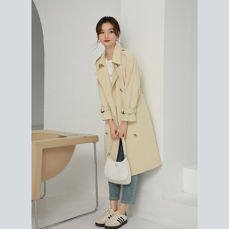 奈格薇儿小个子英伦风衣外套女春秋2024新款气质双排扣中长款大衣