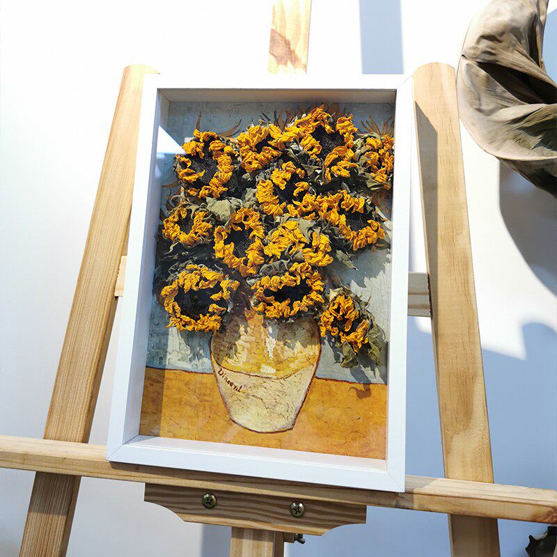 梵高向日葵天然真干花相框定制复古油画风相框画框教师节毕业礼物
