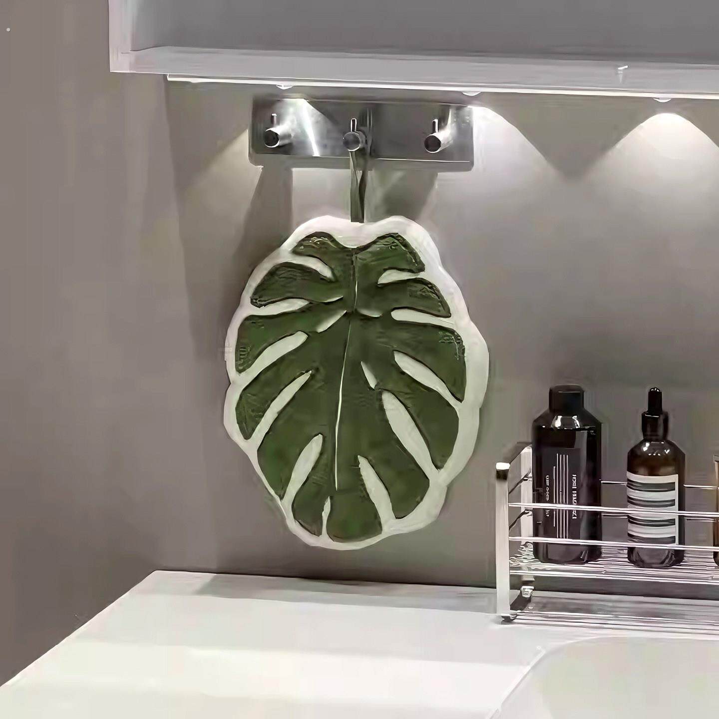 叶子擦手巾挂式珊瑚绒可爱绿植加厚创意厨房卫生间吸水抹布擦手帕