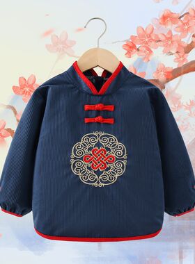 中国风唐装宝宝罩衣新款秋冬男童防水防脏儿童罩衣过年外穿男护衣