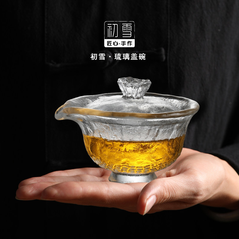 古法冰冻烧琉璃盖碗功夫茶泡茶杯纯手工茶具单个茶碗手抓壶不烫手图片
