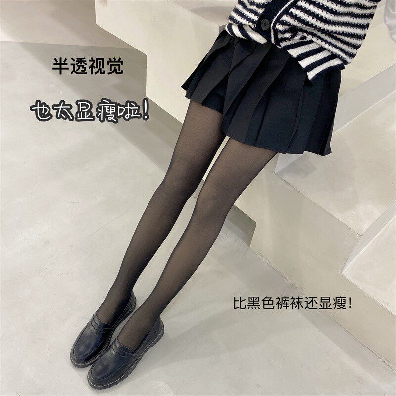 秋冬季加绒加厚保暖透肤黑色光腿神器假透肉连裤袜女打底袜黑丝袜