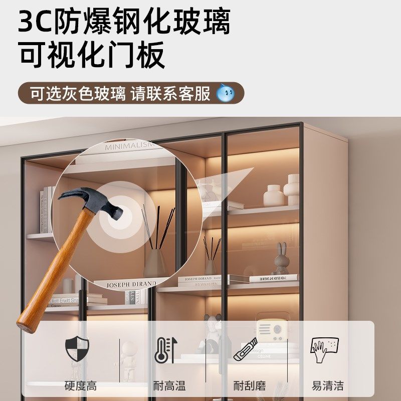 实木书柜带玻璃防尘组合柜子一体到顶酒柜客厅整墙展示柜家用书架