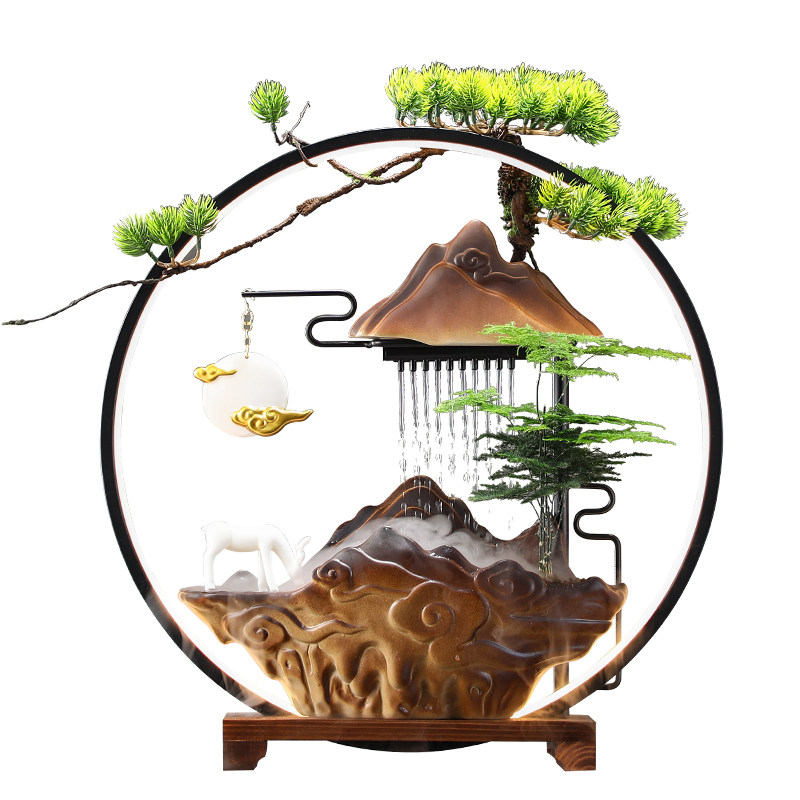 创意招财流水摆件家居客厅办公室桌面流水循环水装饰摆设开业礼品