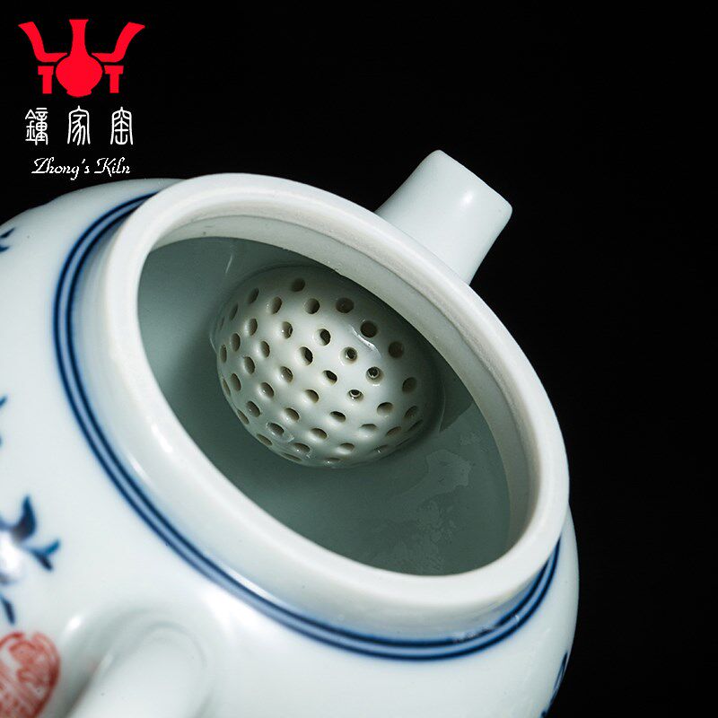 钟家窑陶瓷茶壶景德镇柴窑青花手绘苏轼定风波诗词单壶功夫泡茶壶