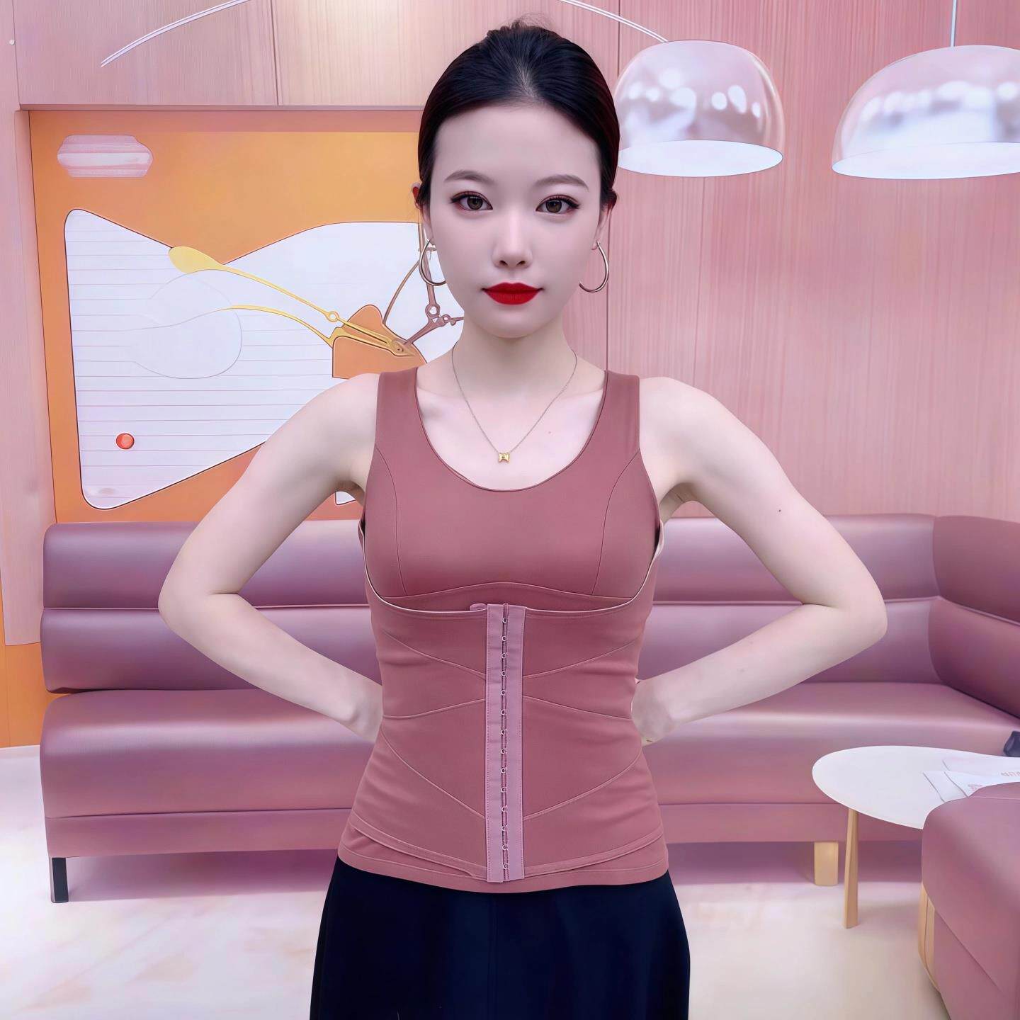 秋冬发热德绒保暖背心女带胸垫塑型修身排扣收腹打底加厚保暖内衣
