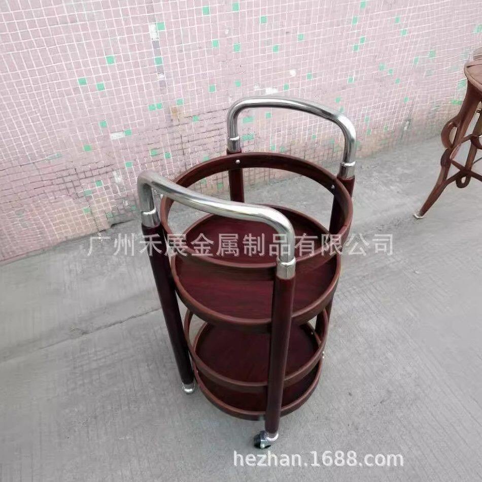 甄选直销酒水车木质圆形酒水车酒水车圆形酒水车点心车双层酒水推