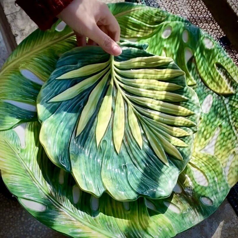 方亚釉下彩陶瓷芭蕉叶点心盘饺子盘特色餐盘家居装饰果盘特色礼品