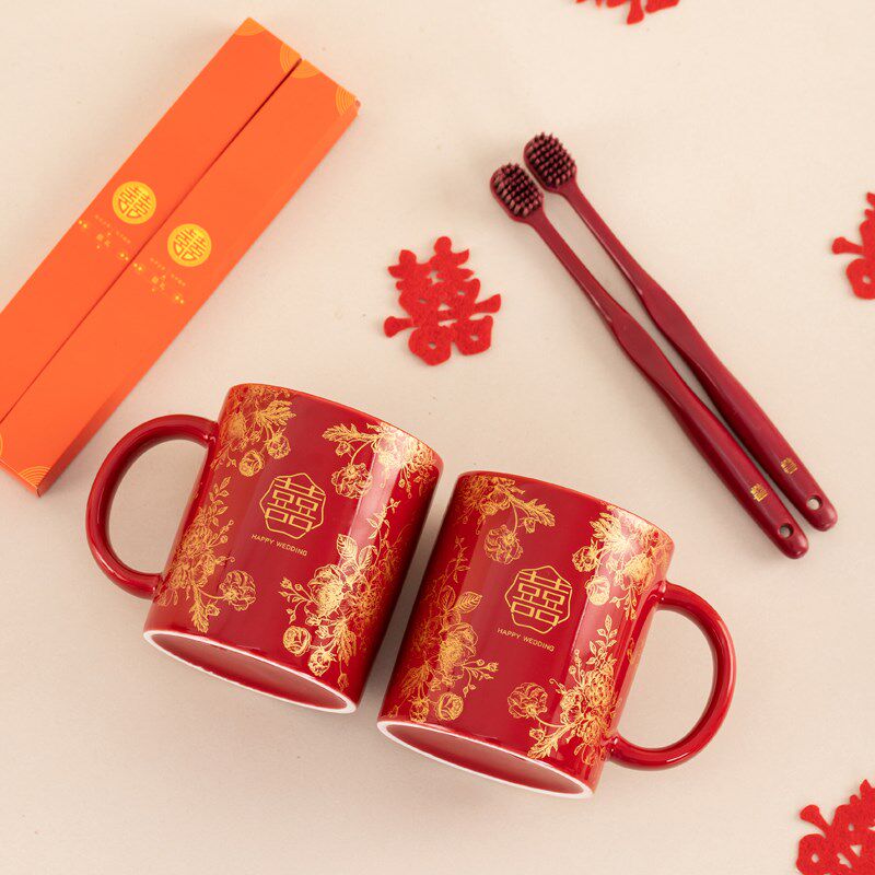 唐呈  结婚牙刷杯子套装牙杯一对红色漱口杯陪嫁洗漱杯牙缸牙刷杯