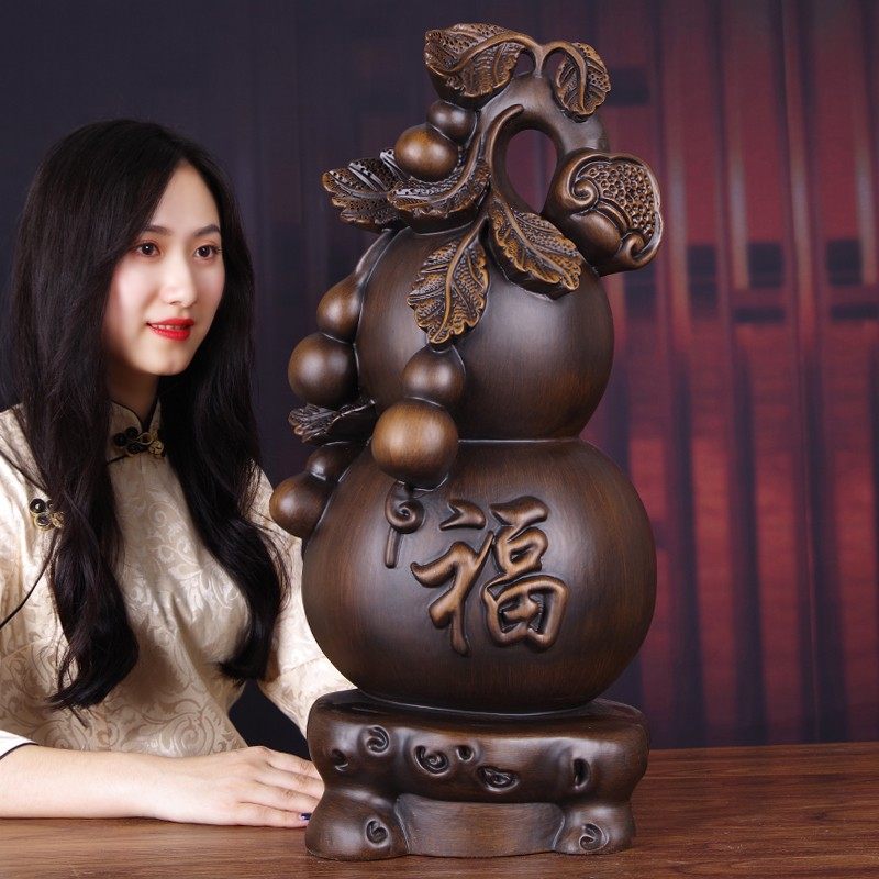 福禄葫芦摆件实木雕刻招财中式装饰祝寿礼品客厅玄关电视柜工艺品