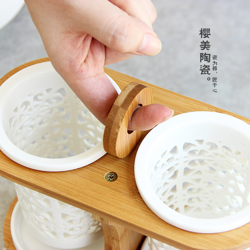陶瓷筷子筒 韩式镂空筷子筒双筷子筒筷架防霉沥水筷子盒筷笼包邮