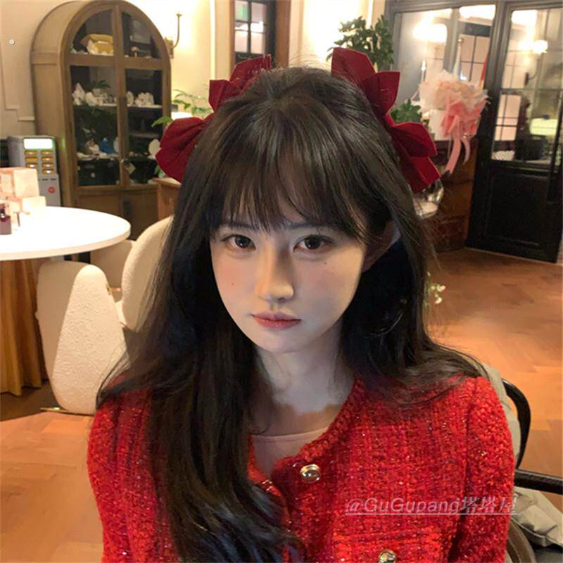 少女感红色丝绒蝴蝶结发夹甜美公主风减龄侧边夹对夹新年发饰头饰