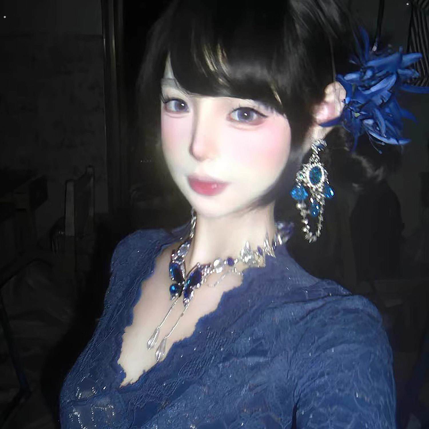 宫廷风重工蓝宝石耳环复古夸张耳饰女气质高级感锆石流苏长款耳坠