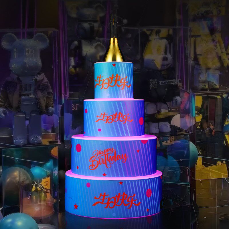 KTV酒吧生日快乐发光蛋糕车机塔酒店小推车酒座出酒送餐车小推车