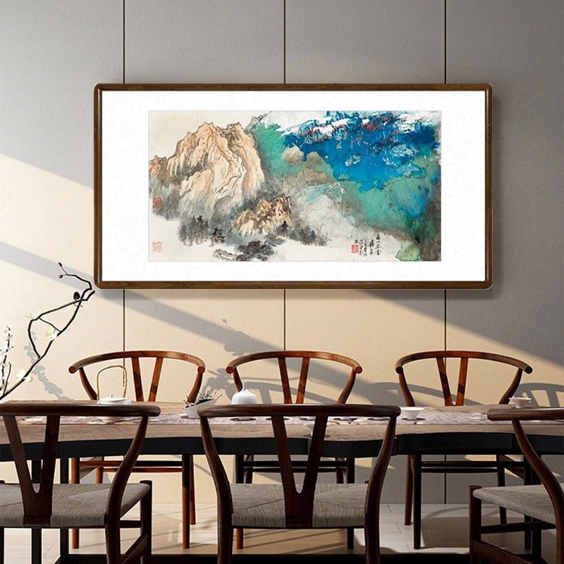 张大千春山暮雪国画山水画客厅装饰画办公室横幅牌匾挂画书房壁画