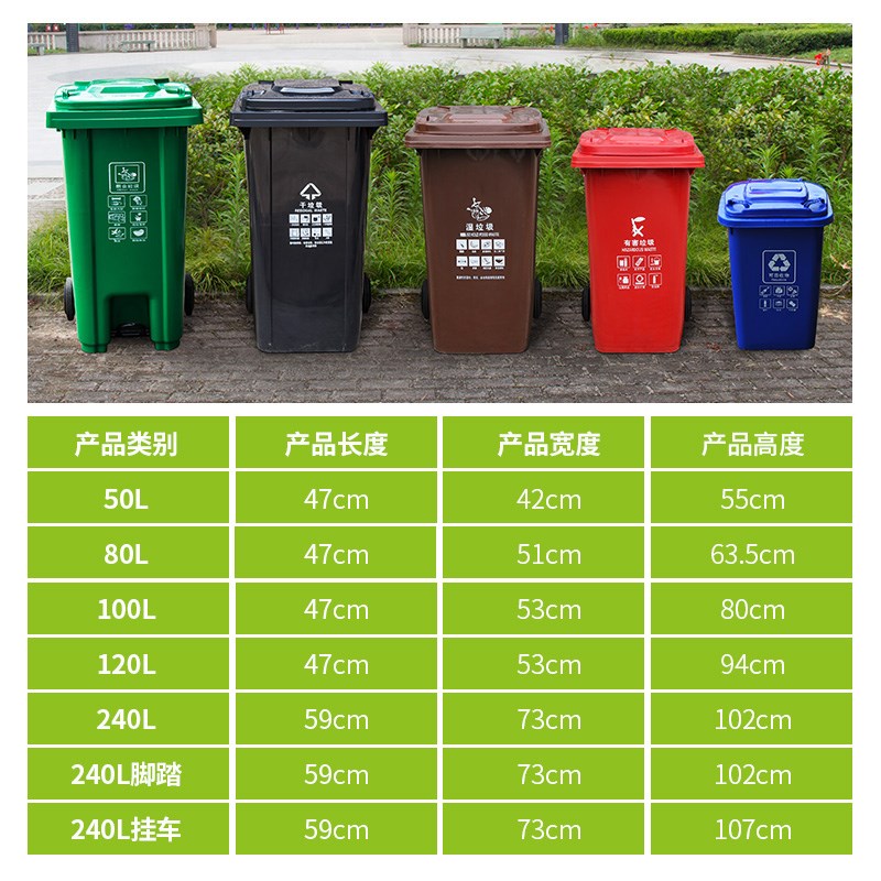 欣越户外垃圾桶大号分类240升塑料环卫室外120小区带盖街道垃圾箱