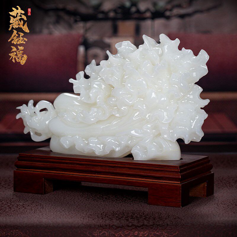 天然玉石玉白菜摆件客厅玄关酒柜家居玉石办公装饰品乔迁开业礼品