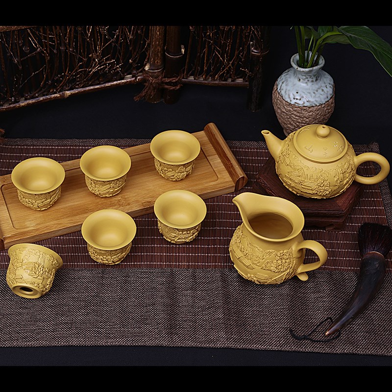 陶立方 手工浮雕功夫茶具套装 宜兴紫砂茶具套装茶壶茶海茶杯