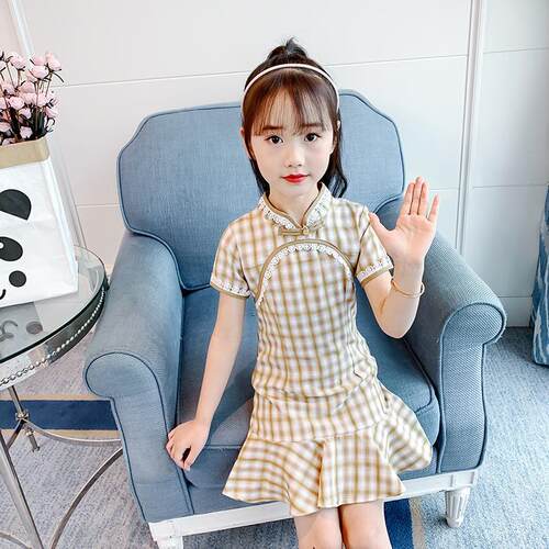 童装女童2021新款连衣裙夏装改良格子小女孩公主裙夏季儿童旗袍裙