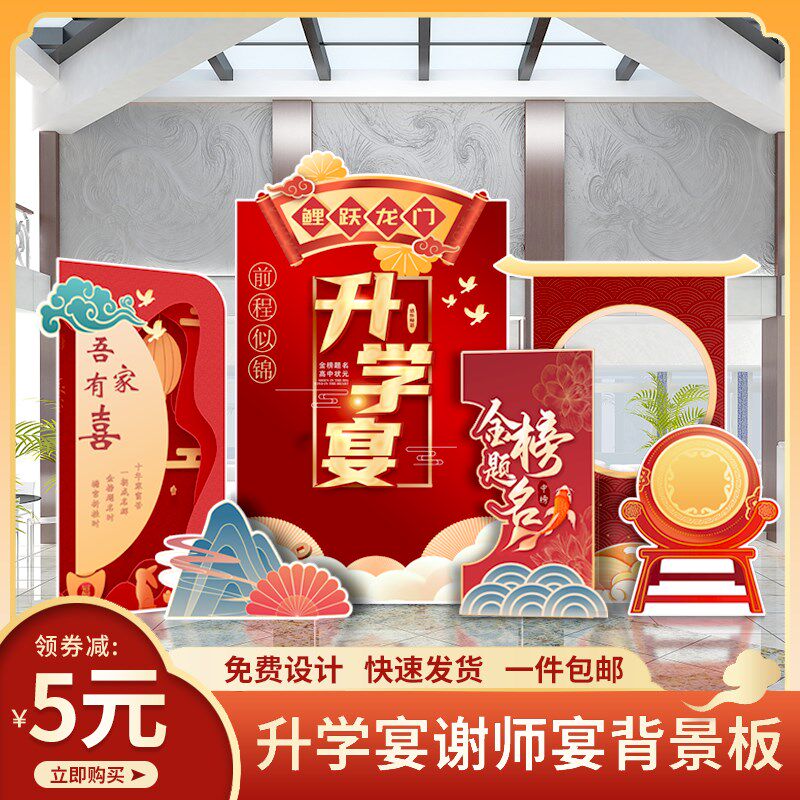 金榜题名毕业升学聚会酒店场景布置装饰谢师宴KT板背景墙气球定制