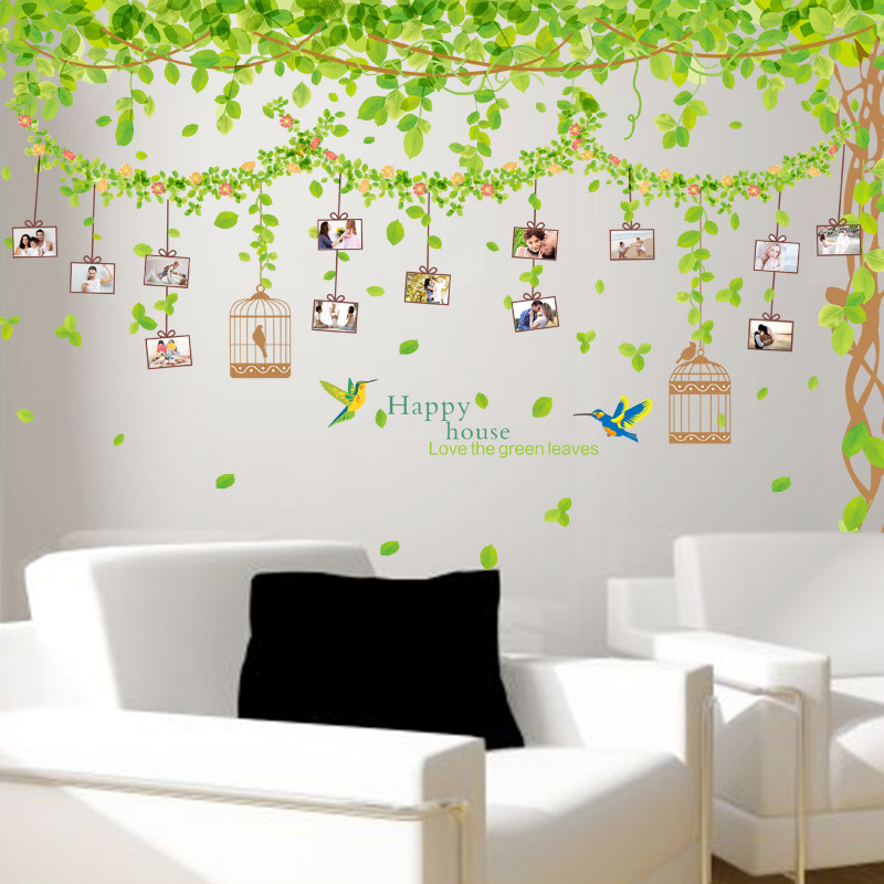 立体墙壁墙面装饰卧室客厅电视背景窗户照片框大树绿叶墙贴纸贴画