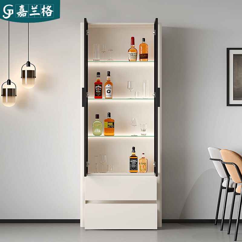 轻奢奶油风酒柜展示柜客厅靠墙小酒柜薄款夹缝餐厅边柜储物柜9S32