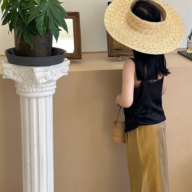 女童夏装金色鱼尾裙2024新款儿童气质缎面裙子宝宝大童半身长裙潮