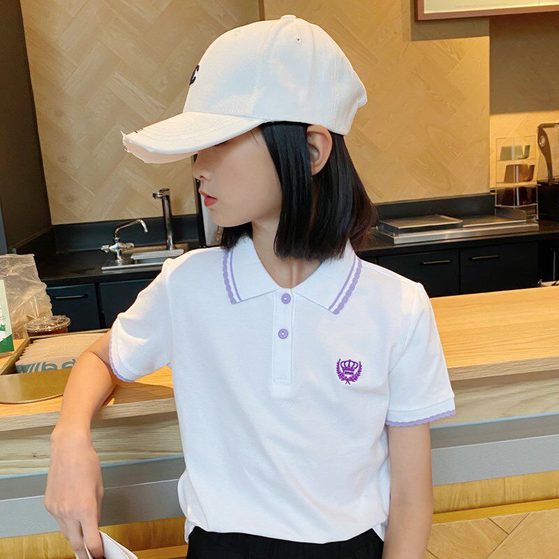 2023夏季高端儿童POLO衫女童t恤翻领短袖POLO领休闲学院风上衣棉