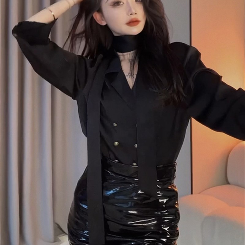 漆皮pu半身裙女亮面秋冬性感紧半身裙