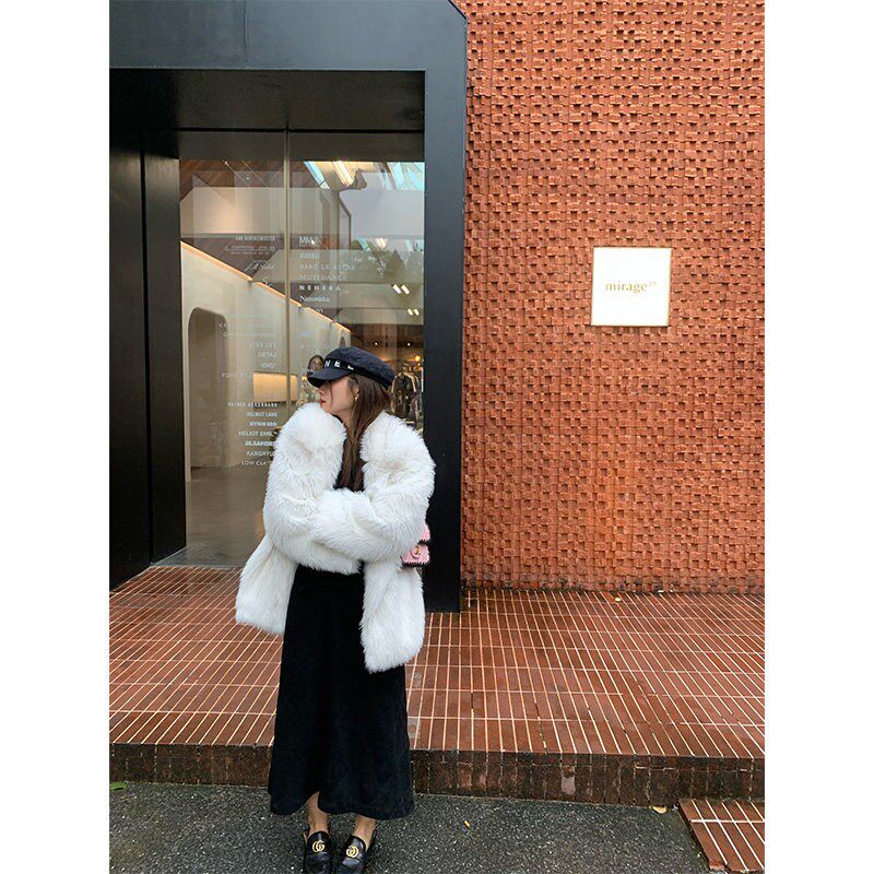 落落狷介 白色毛毛外套女2024年新款环保皮草外套加厚保暖小个子