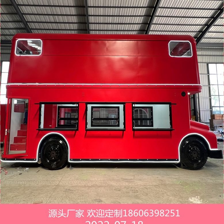甄选复古巴士模型餐车模型厂家红色双层巴士车商业网红打卡车