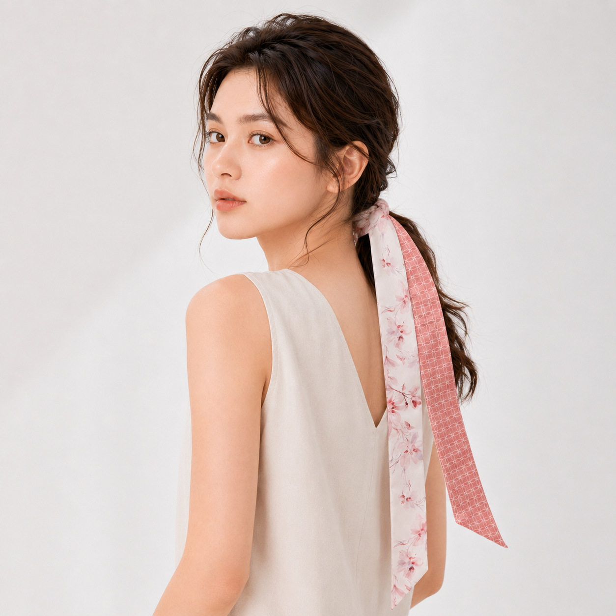 真丝丝巾飘带甜美花卉发带扎发