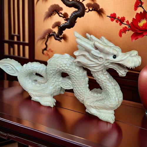 桃木龙摆件木雕龙装补缺角青龙办公室原色龙原木实无漆木饰品