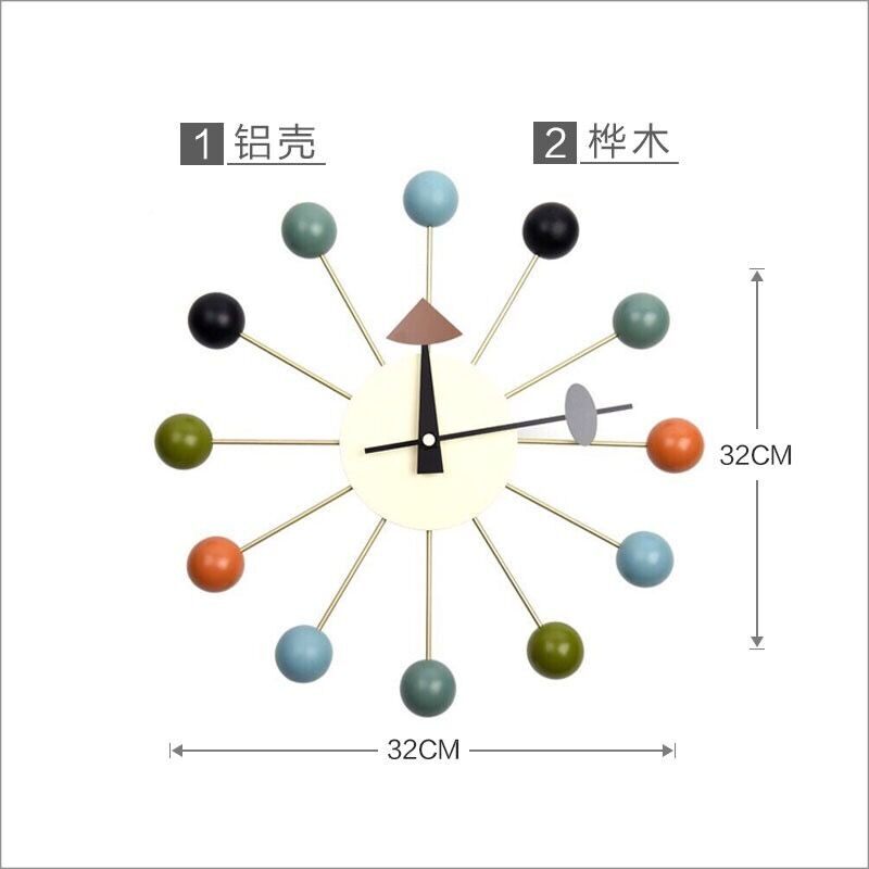 壁欧创包钟小清新彩色实木球圆形时钟客厅玄关装饰挂钟北钟意邮