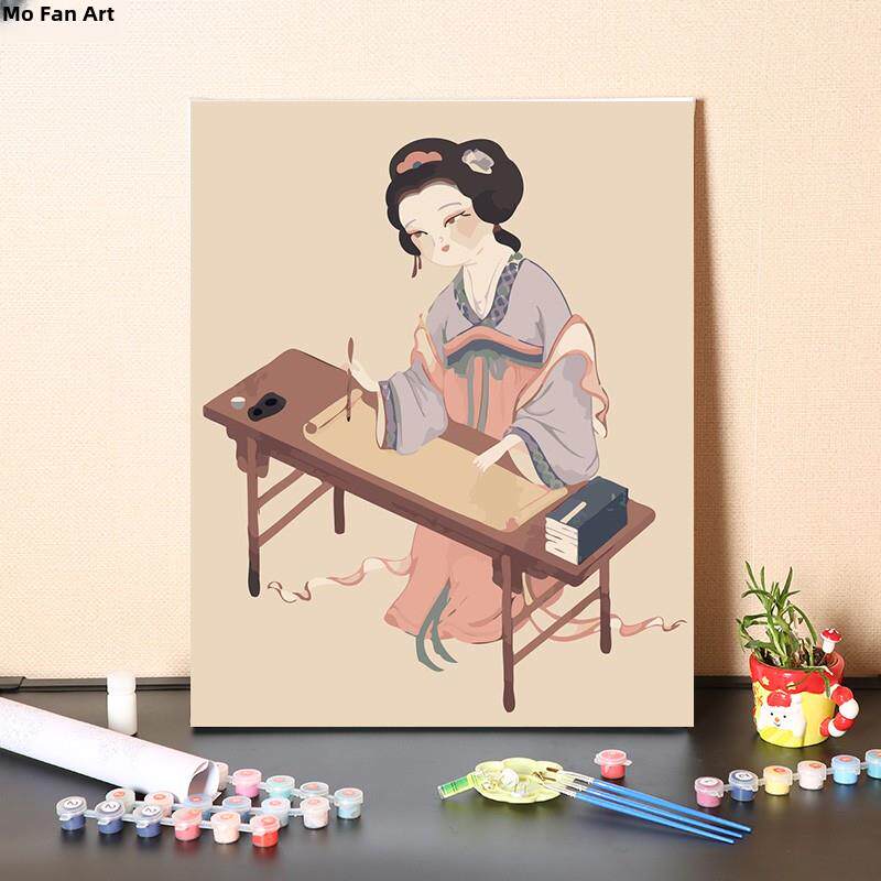 数字油画填充唐朝古代雍容华贵女子手工填色中式装饰油彩画画