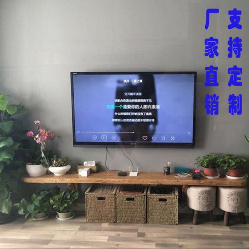 老柜木板材电简榆搁板实木视约电视背景墙一字隔板实木电视柜