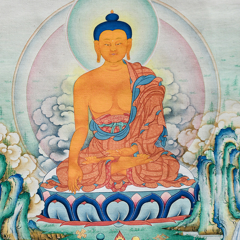 饰式传统释迦牟尼佛唐卡挂画西藏密宗仿手绘家厅客用藏族装藏壁画