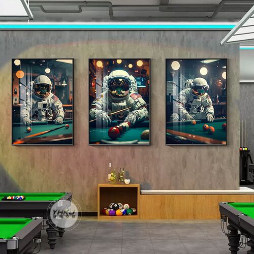 宇航员台球厅装俱画桌球古挂画工业复室风斯诺克饰乐部背景墙壁画
