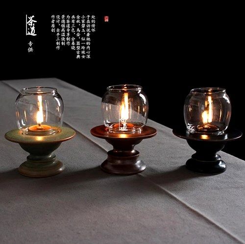 摆作陶瓷油灯复古烛台中式玻璃灯罩煤油灯道油灯座茶酥茶空间手件