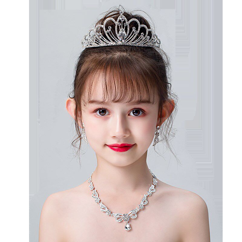 新款儿童演出舞台走秀头饰皇冠项链耳环套装女孩生日公主王冠发饰
