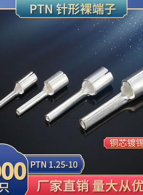 PTN125-10针形冷压接线端子镀锡插针铜鼻子线耳针线器接型 裸端头