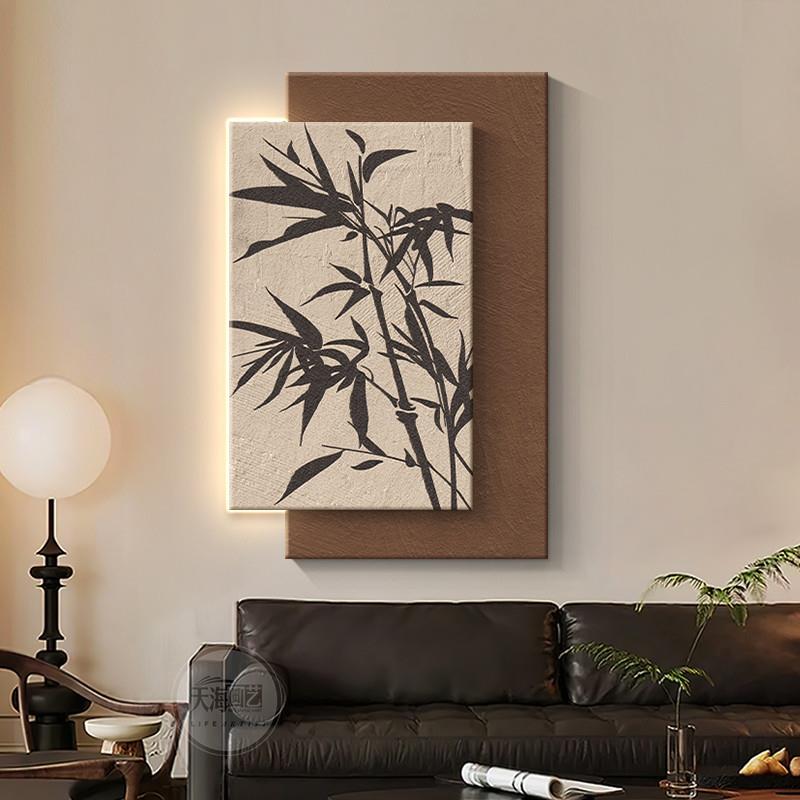 中古风客厅沙发背景墙装饰画高级感侘寂风复壁挂子竹画玄关古画