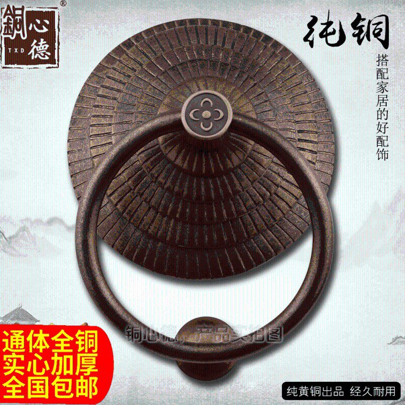 把式门门古大门拉手敲门器中式复古全黄铜仿锁门环兽头防盗门老手
