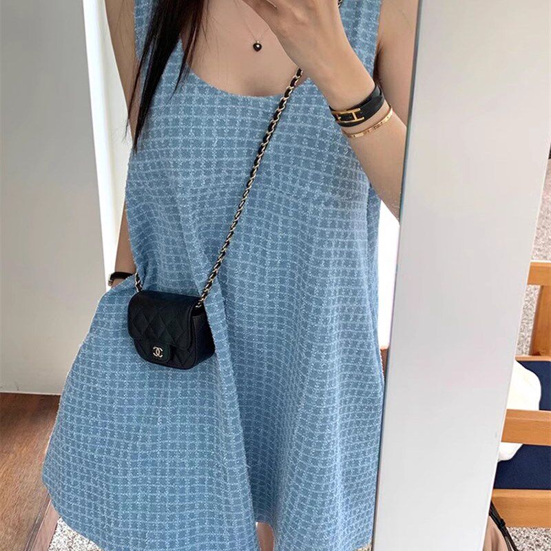 复古气质无袖背心牛仔连衣裙女夏季新款小个子宽松显瘦A字短裙子