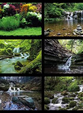 鱼缸背景纸画高清图3d立体壁纸高山流水细水长流风景山水系列